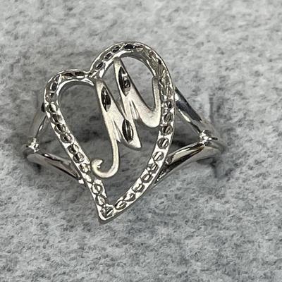 Sterling silver”M” initial ring adjustable 6/7