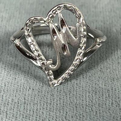 Sterling silver”M” initial ring adjustable 6/7