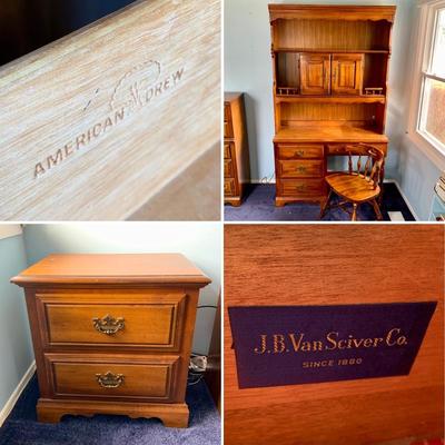 LOT 1 O: American Drew / J.B. Van Sciver Co. Nightstand & Hutch / Desk w/ Chair