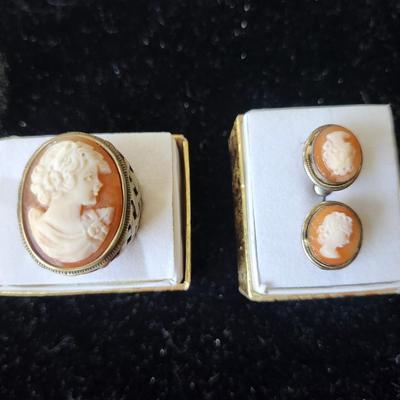 Amedio Cameo RIng and Cameo earrings