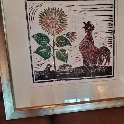 T Hoffman Wood Block a rooster crows