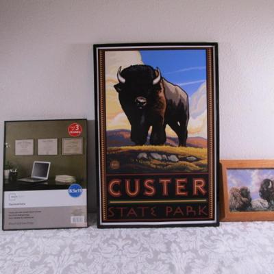 2 Framed buffalo pictures & 1 document frame