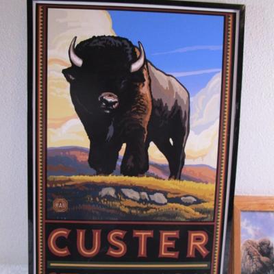 2 Framed buffalo pictures & 1 document frame