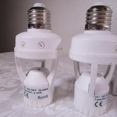 10 light bulbs; 3 candelabra base bulbs, 2 motion sensors