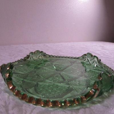 Emeral Green pressed glass relish dish