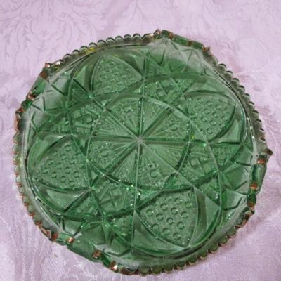 Emeral Green pressed glass relish dish