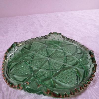 Emeral Green pressed glass relish dish