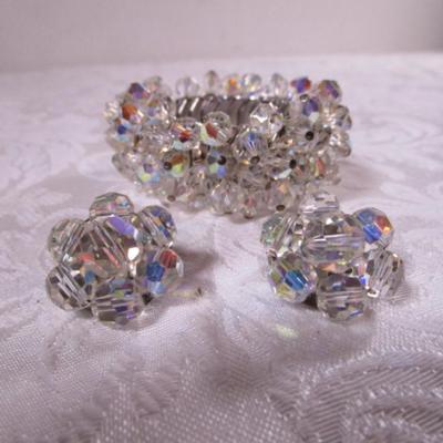 Vintage crystal bracelet & clip earrings