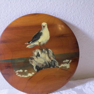 Myrtlewood plaque with painted seagull