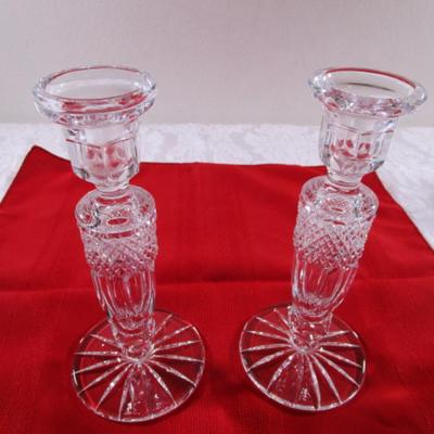 Vintage Rexxford Embassy hand-cut lead crystal pair of candlesticks & candles