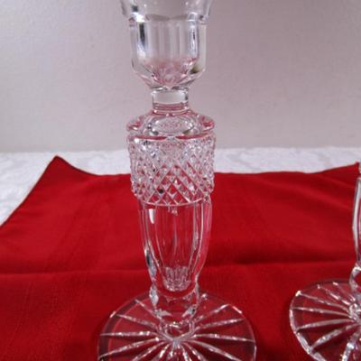 Vintage Rexxford Embassy hand-cut lead crystal pair of candlesticks & candles