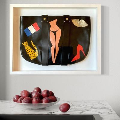 459 Original DONALD DRAWBERTSON Framed Black Purse w/ Leather Cutout Decal