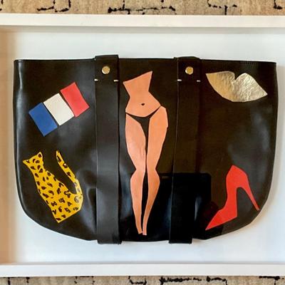 459 Original DONALD DRAWBERTSON Framed Black Purse w/ Leather Cutout Decal