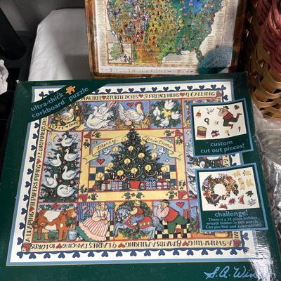 Puzzles and silverware organizer and vintage spoons
