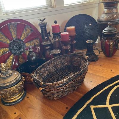Candle sticks, Baskets, & Decor