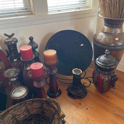 Candle sticks, Baskets, & Decor