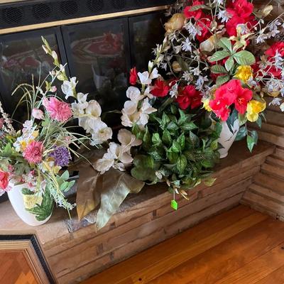 Sale Photo Thumbnail #63: Three floral arrangements, mirror, Three paintings.