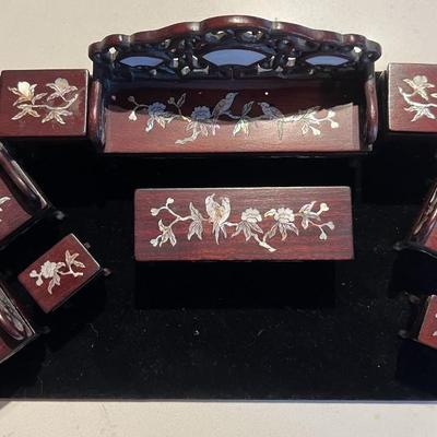 9pc Rosewood Inlaid Doll House Livingroom Set