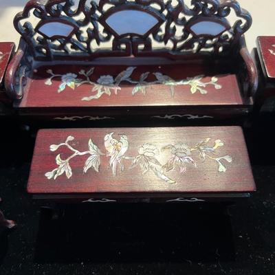 9pc Rosewood Inlaid Doll House Livingroom Set