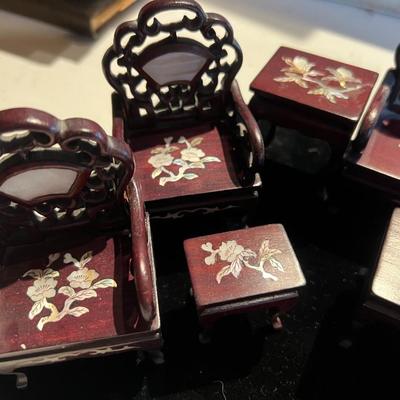 9pc Rosewood Inlaid Doll House Livingroom Set