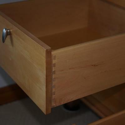 EXCELLENT CONTEMPORARY STYLE "HONEY " MAPLE COLORED ENTERTAINMENT CABINET W/BRUSHED CHROME HANDLES