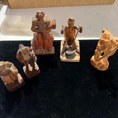 5 Wood Carved Figurines
