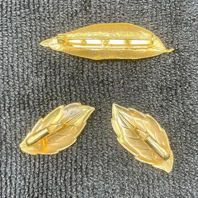 Gold-tone Leaf Earrings and Brooch Pin Set