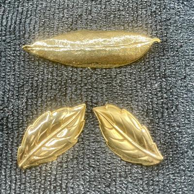 Gold-tone Leaf Earrings and Brooch Pin Set