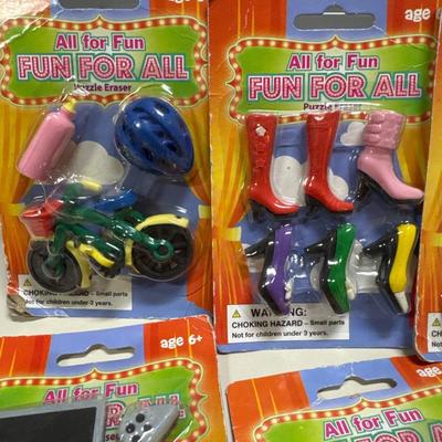 Erasers little books and pens
