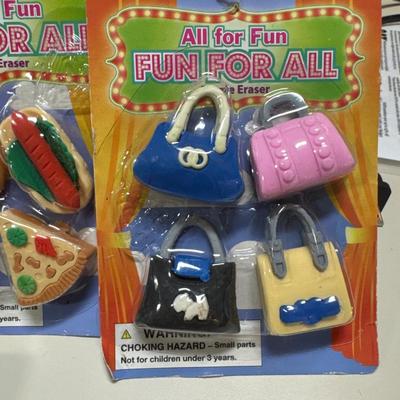 Erasers little books and pens
