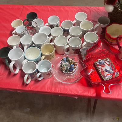 Coffee cups, misc. Christmas items