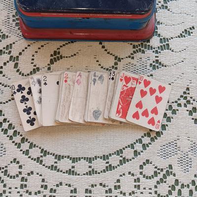 WOLVERINE TIN TOY ADDING MACHINE & A SMALL DECK OF CARDS