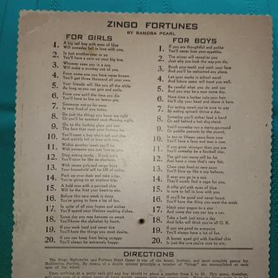 1935 ZINGO HALLOWEEN FORTUNE AND STUNT GAME
