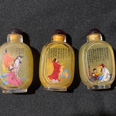 3 reverse painted snuff bottles