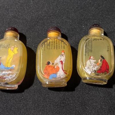 3 reverse painted snuff bottles