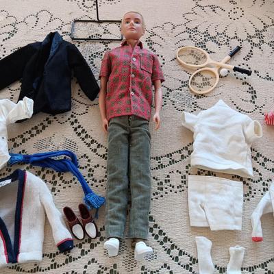 1960 BARBIE'S KEN DOLL WITH CLOTHES, SHOES, TENNIS AND PING PONG