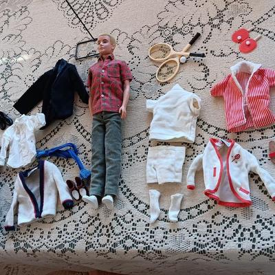 1960 BARBIE'S KEN DOLL WITH CLOTHES, SHOES, TENNIS AND PING PONG