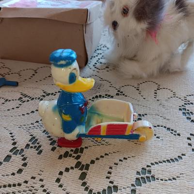 VINTAGE WIND UP JUMPING DOG AND DONALD DUCK TOY
