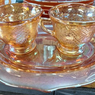 14pc Marigold Orange carnival glass set