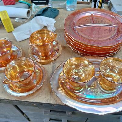 14pc Marigold Orange carnival glass set