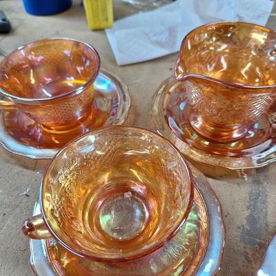 14pc Marigold Orange carnival glass set