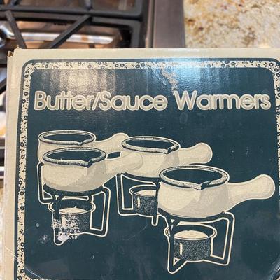 BUTTER WARMERS, PIE PAN, AND SERVING PLATTER