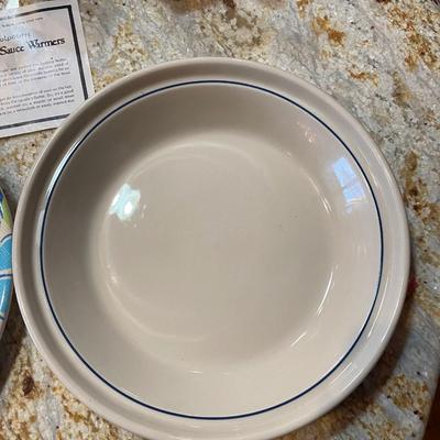 BUTTER WARMERS, PIE PAN, AND SERVING PLATTER