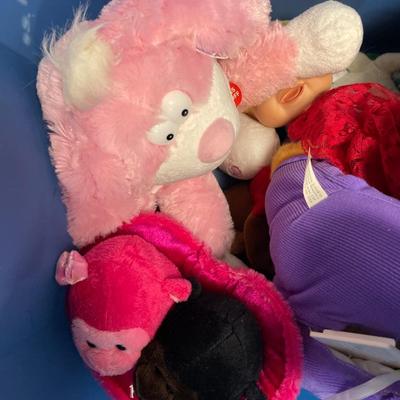 Blue tote with stuffed animals
