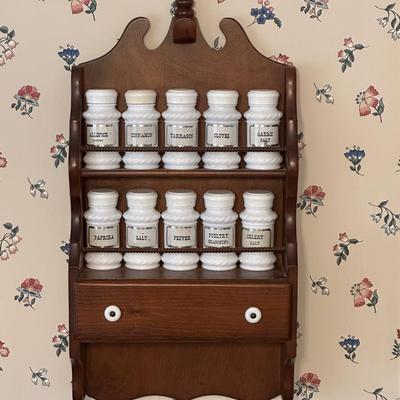 Vintage Milk Glass Spice Rack and Recipe Box