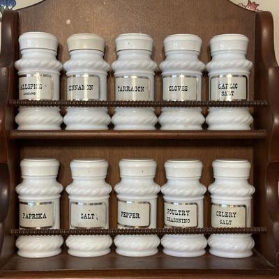Vintage Milk Glass Spice Rack and Recipe Box