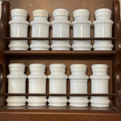Vintage Milk Glass Spice Rack and Recipe Box