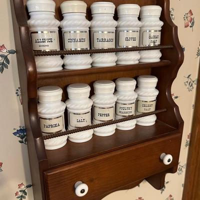 Vintage Milk Glass Spice Rack and Recipe Box