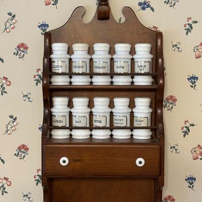 Vintage Milk Glass Spice Rack and Recipe Box