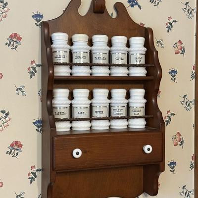 Vintage Milk Glass Spice Rack and Recipe Box